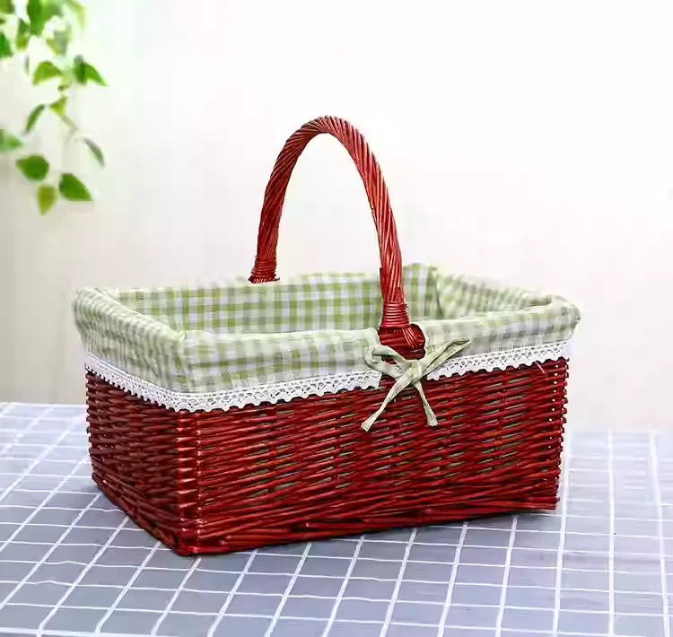 Rattan Portable Outdoor Picnic Fruit & Vegetable Basket with Lid