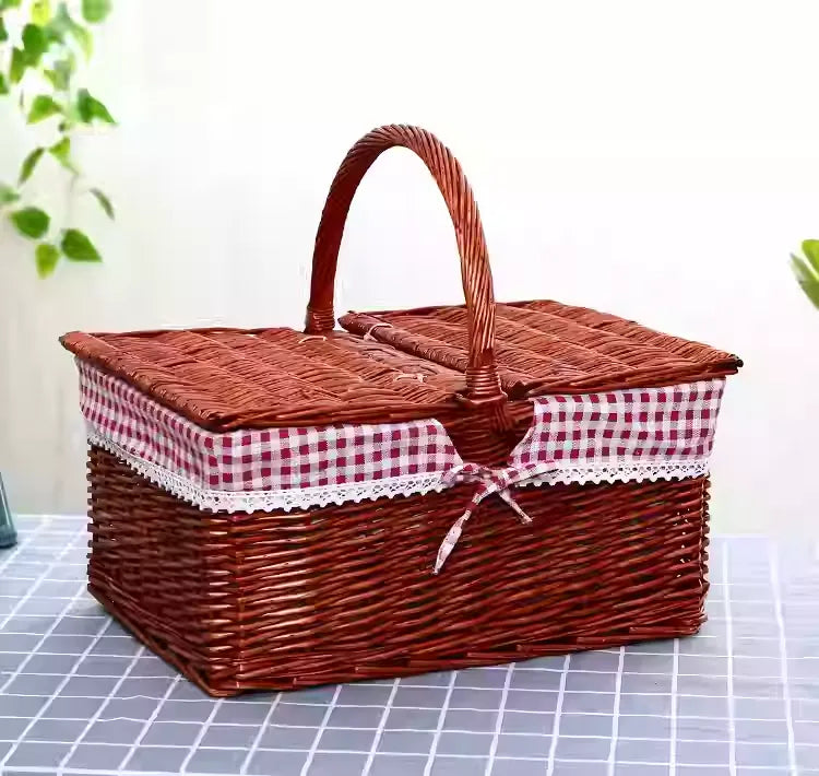 Rattan Portable Outdoor Picnic Fruit & Vegetable Basket with Lid