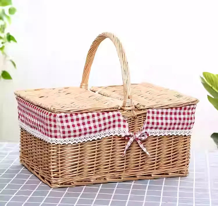 Rattan Portable Outdoor Picnic Fruit & Vegetable Basket with Lid