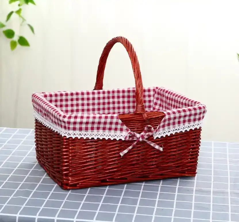 Rattan Portable Outdoor Picnic Fruit & Vegetable Basket with Lid