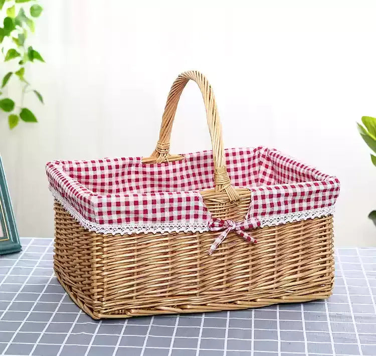 Rattan Portable Outdoor Picnic Fruit & Vegetable Basket with Lid
