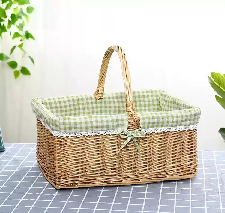 Rattan Portable Outdoor Picnic Fruit & Vegetable Basket with Lid
