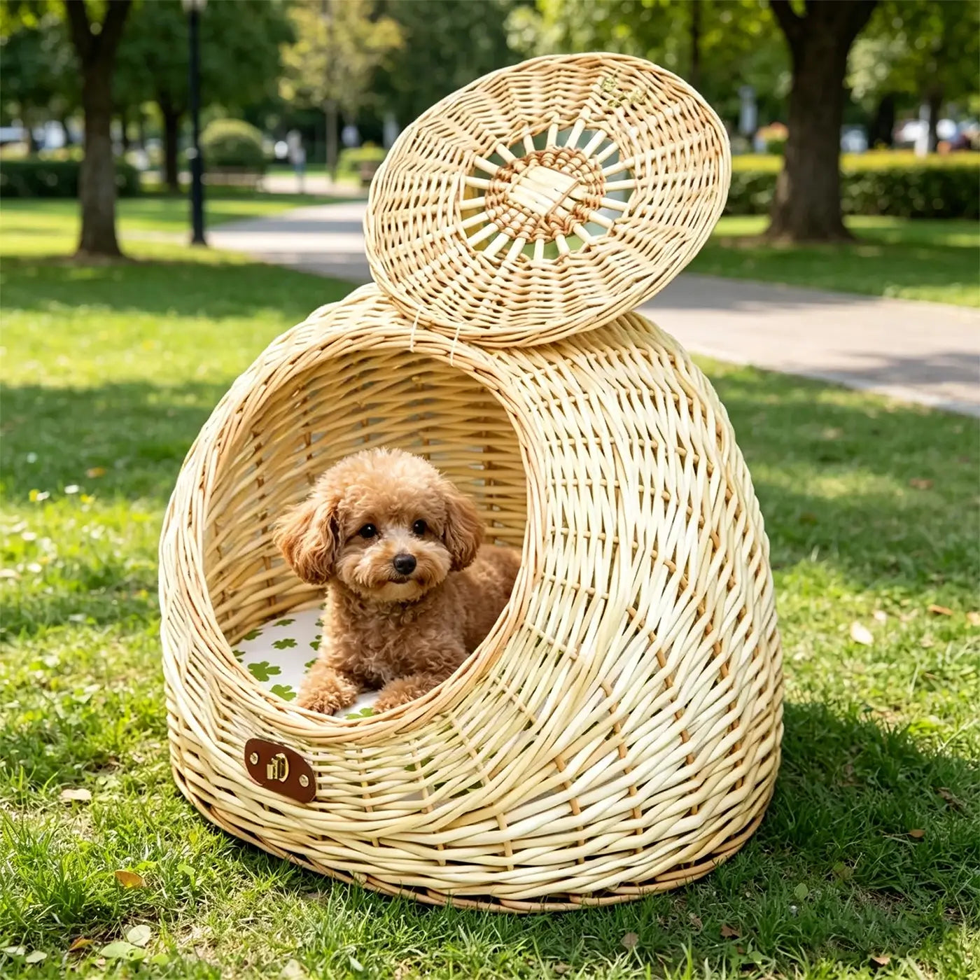 Wicker Pet Carrier with Lid  2-in-1 Cat & Dog Bed for Car Travel & Home Use