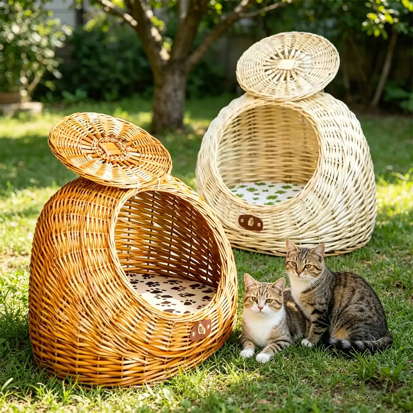 Wicker Pet Carrier with Lid  2-in-1 Cat & Dog Bed for Car Travel & Home Use