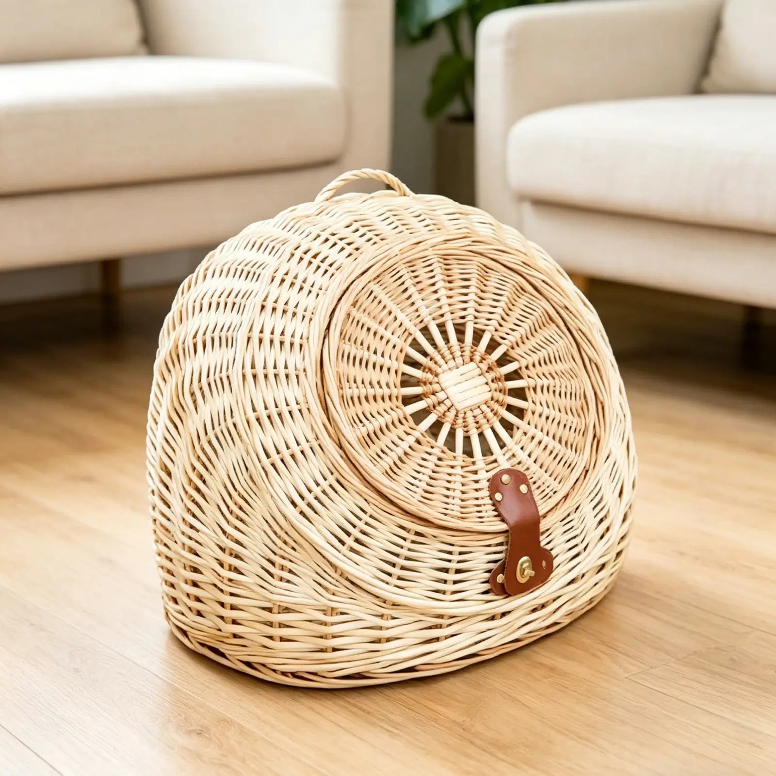 Wicker Pet Carrier with Lid  2-in-1 Cat & Dog Bed for Car Travel & Home Use