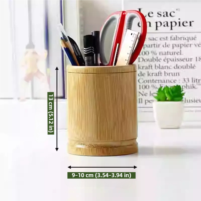 Bamboo Desk Organizer Pen Holder - Multi-Use for School Office Supplies & Makeup Storage | Gift Idea