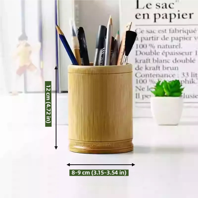 Bamboo Desk Organizer Pen Holder - Multi-Use for School Office Supplies & Makeup Storage | Gift Idea