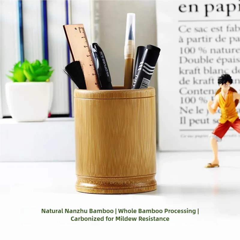 Bamboo Desk Organizer Pen Holder - Multi-Use for School Office Supplies & Makeup Storage | Gift Idea