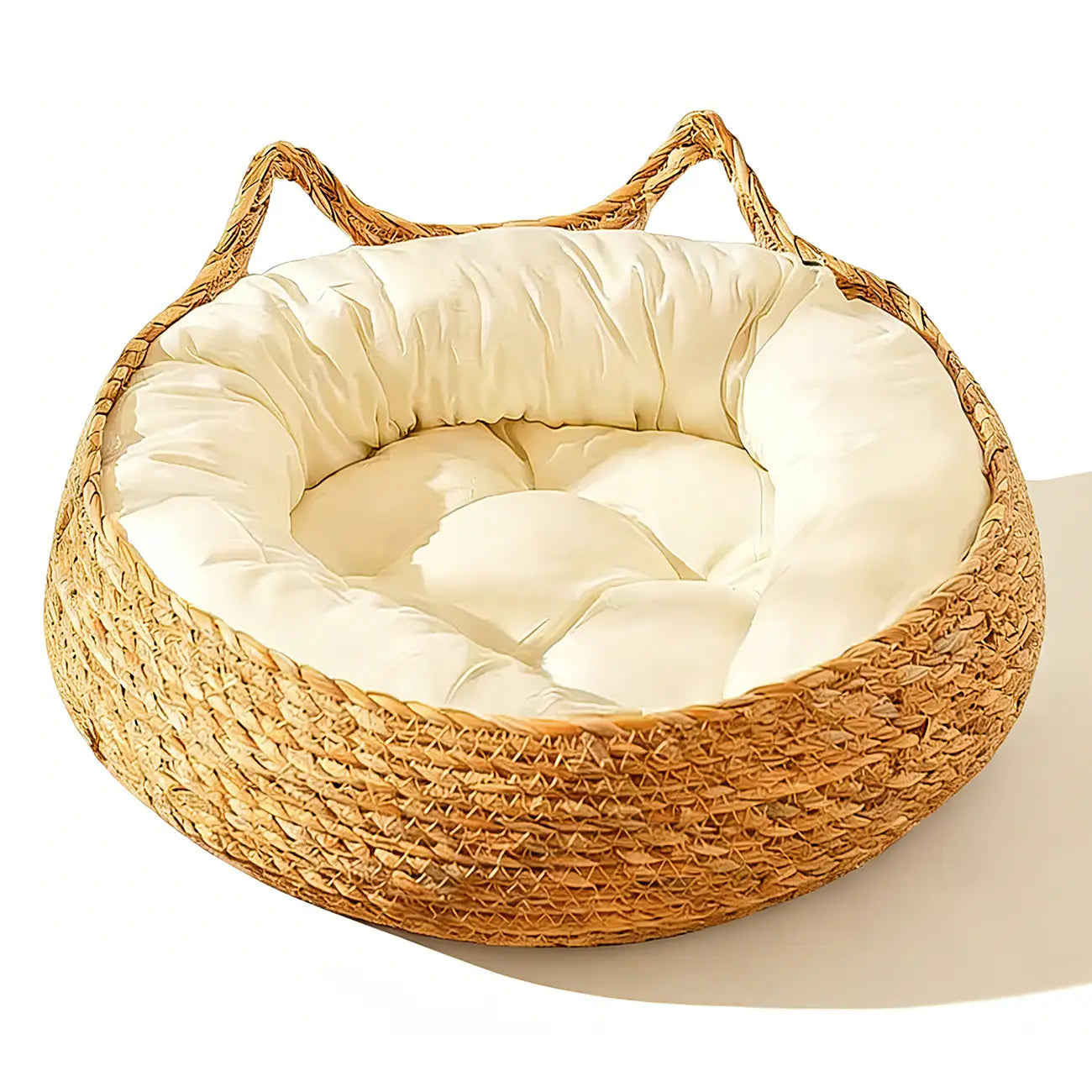 NienBam Handmade Rattan Cat Bed with Ears Cozy Washable Pet Nest