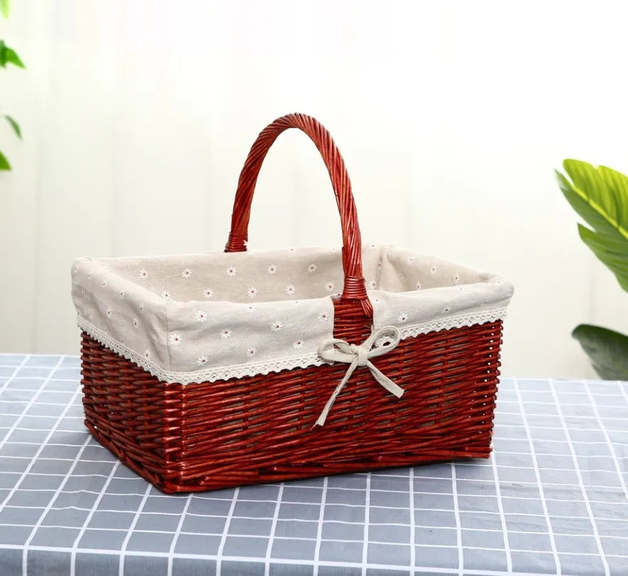 Rattan Portable Outdoor Picnic Fruit & Vegetable Basket with Lid