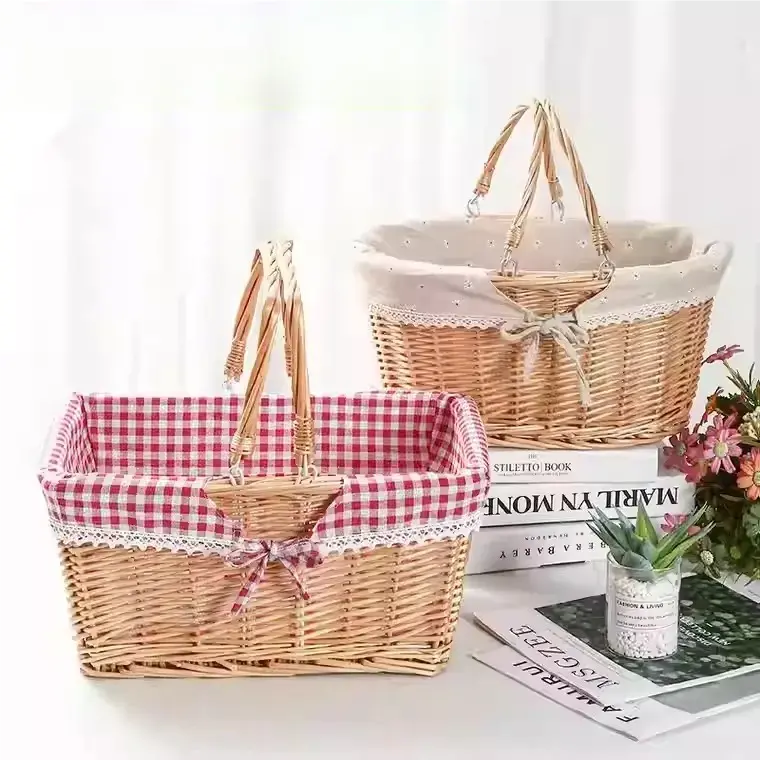 Rattan Portable Outdoor Picnic Fruit & Vegetable Basket with Lid