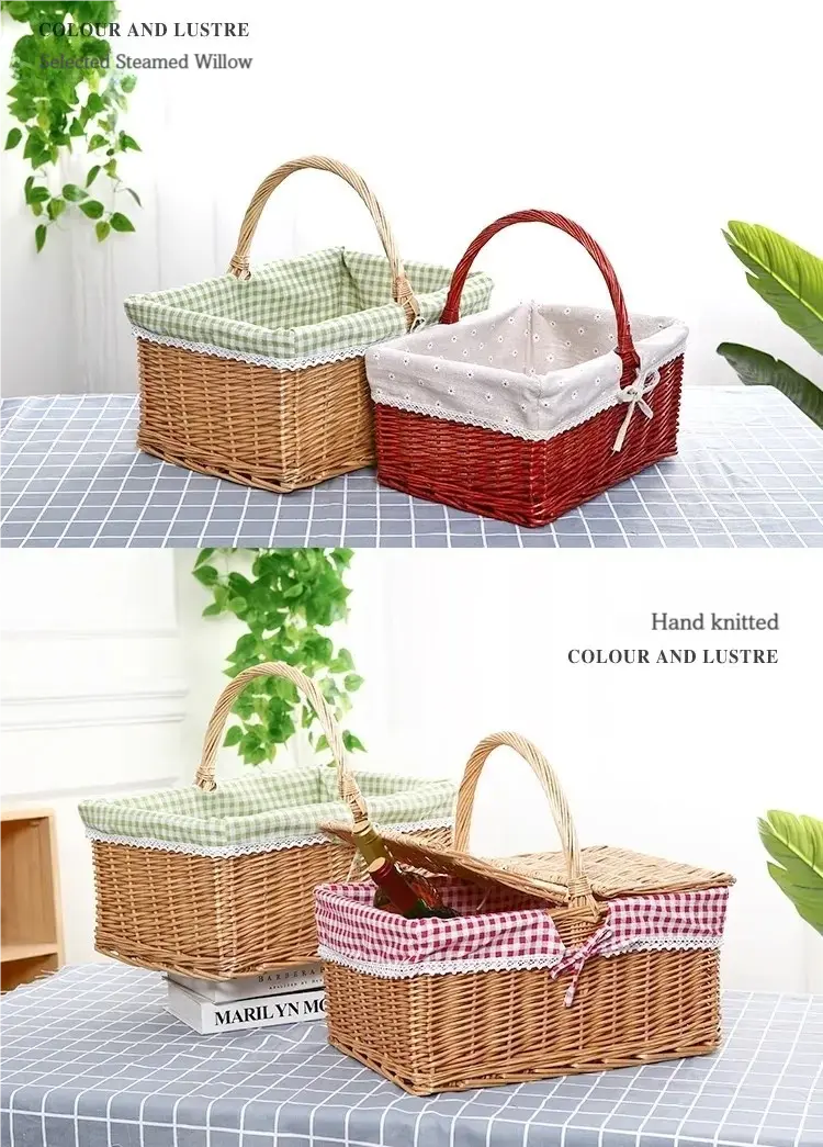 Rattan Portable Outdoor Picnic Fruit & Vegetable Basket with Lid