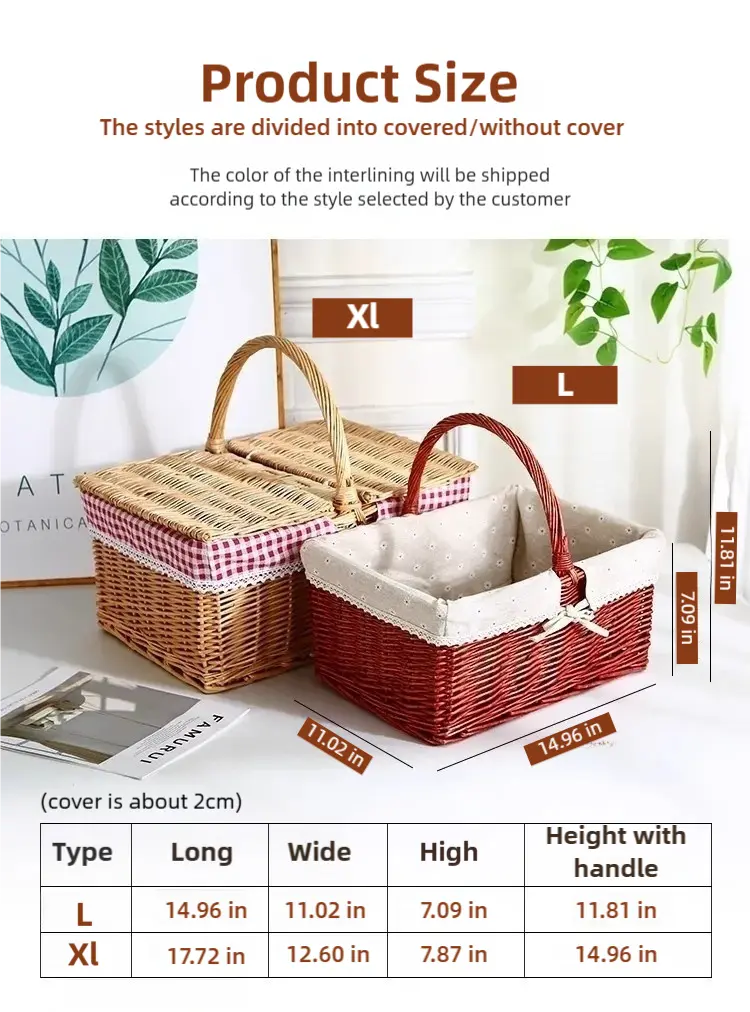 Rattan Portable Outdoor Picnic Fruit & Vegetable Basket with Lid