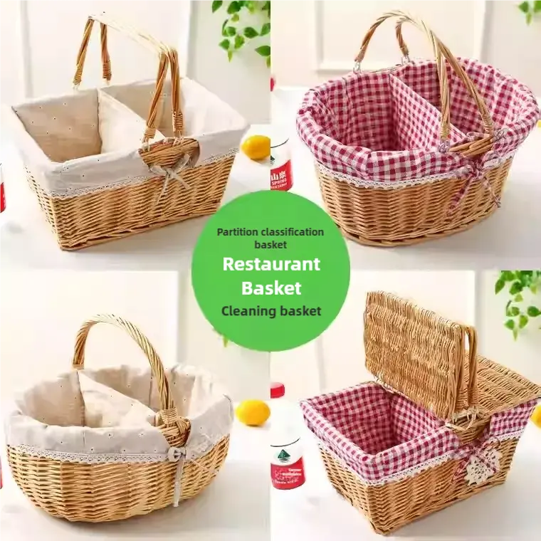 Rattan Portable Outdoor Picnic Fruit & Vegetable Basket with Lid