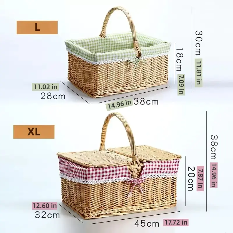 Rattan Portable Outdoor Picnic Fruit & Vegetable Basket with Lid