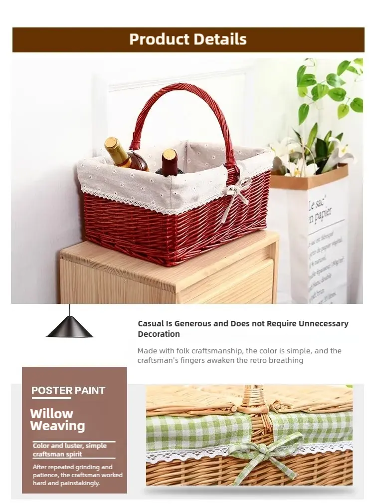 Rattan Portable Outdoor Picnic Fruit & Vegetable Basket with Lid
