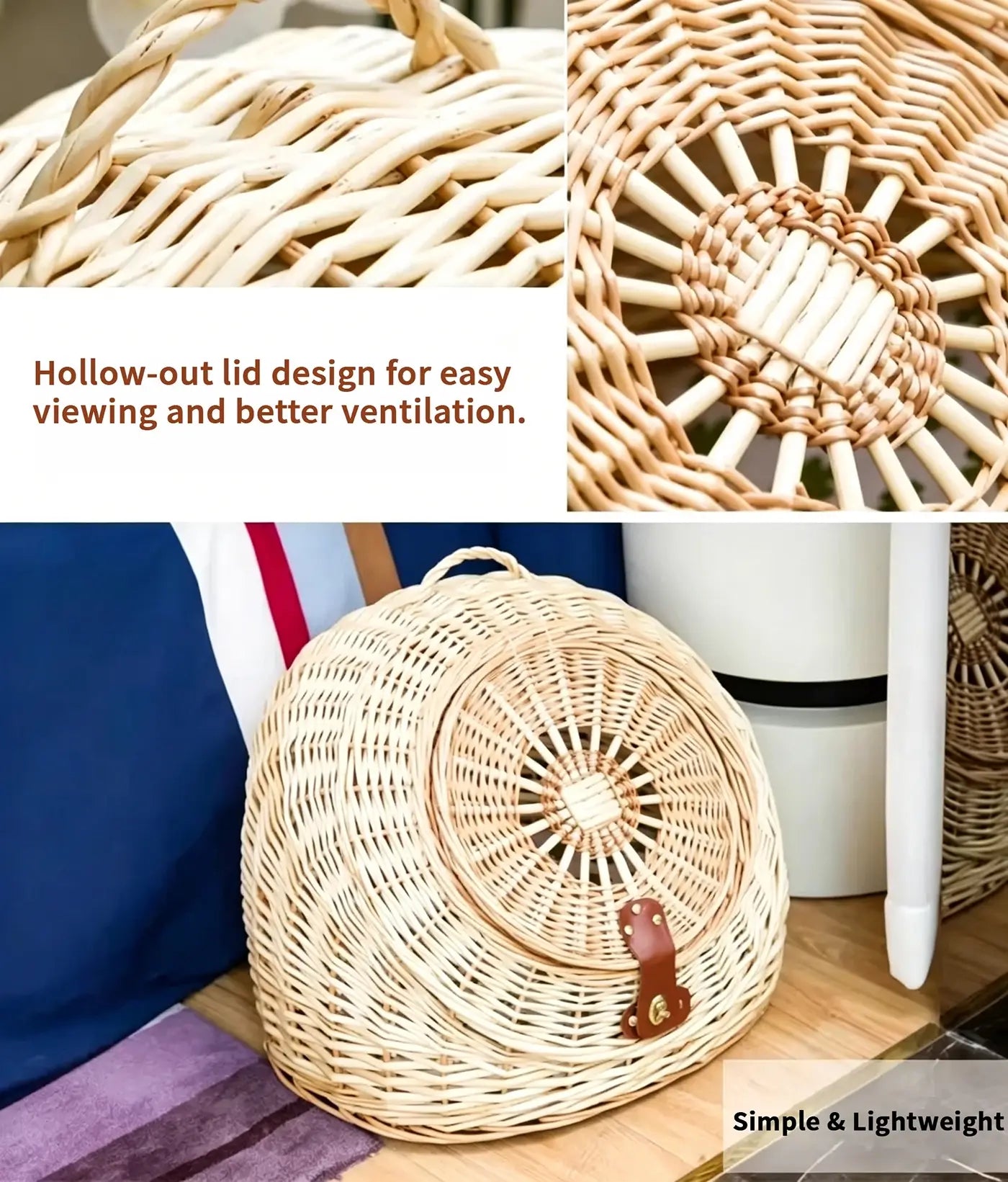 Wicker Pet Carrier with Lid  2-in-1 Cat & Dog Bed for Car Travel & Home Use