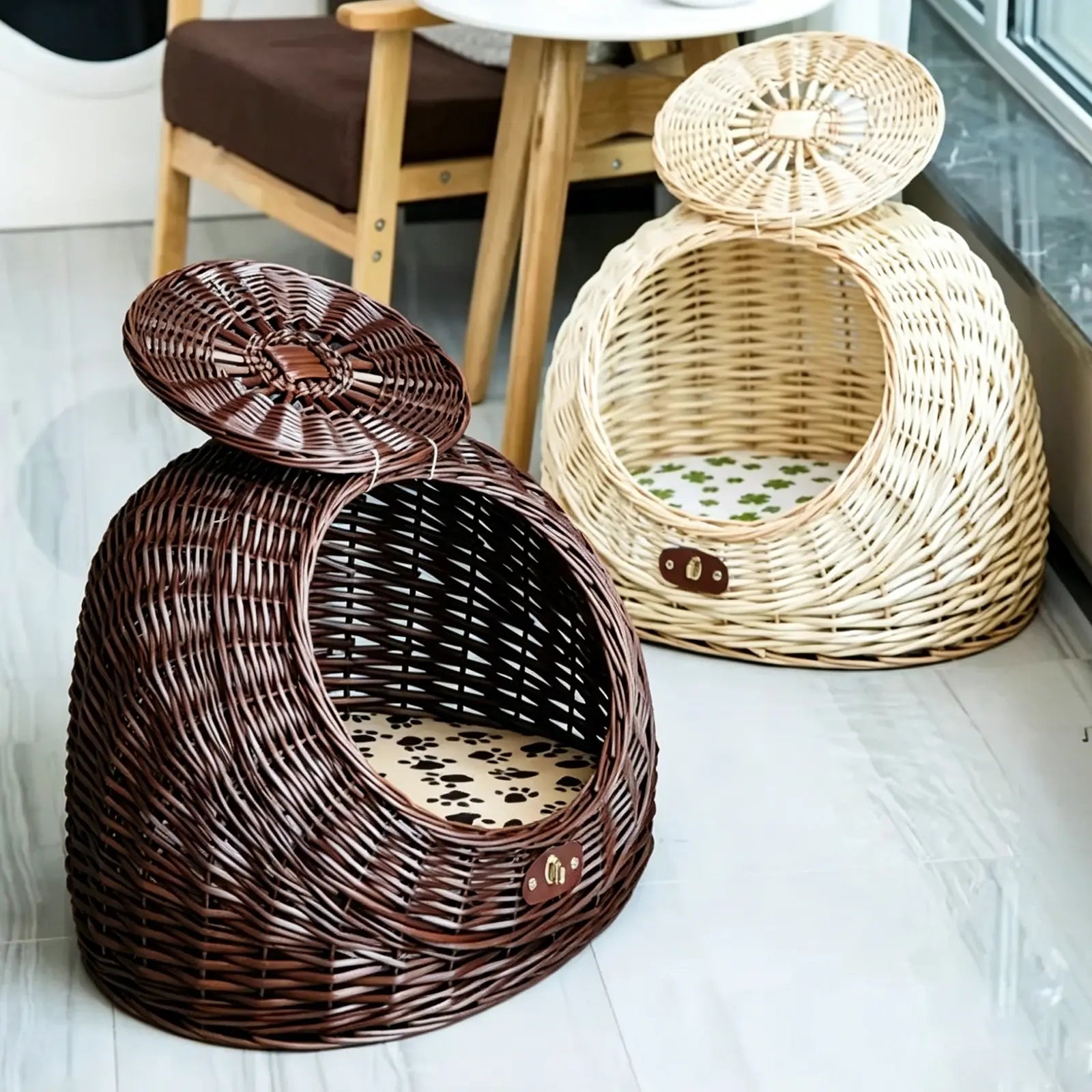 Wicker Pet Carrier with Lid  2-in-1 Cat & Dog Bed for Car Travel & Home Use