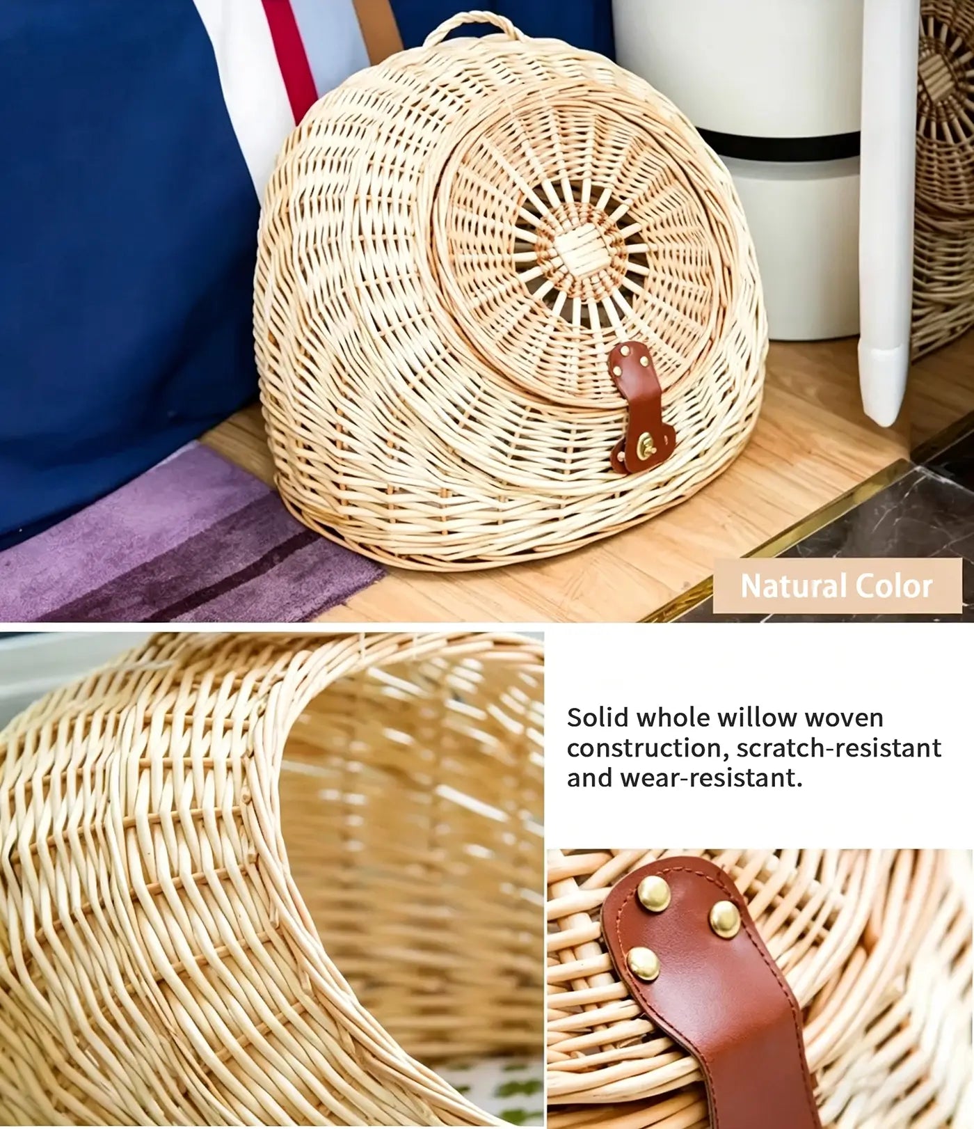 Wicker Pet Carrier with Lid  2-in-1 Cat & Dog Bed for Car Travel & Home Use