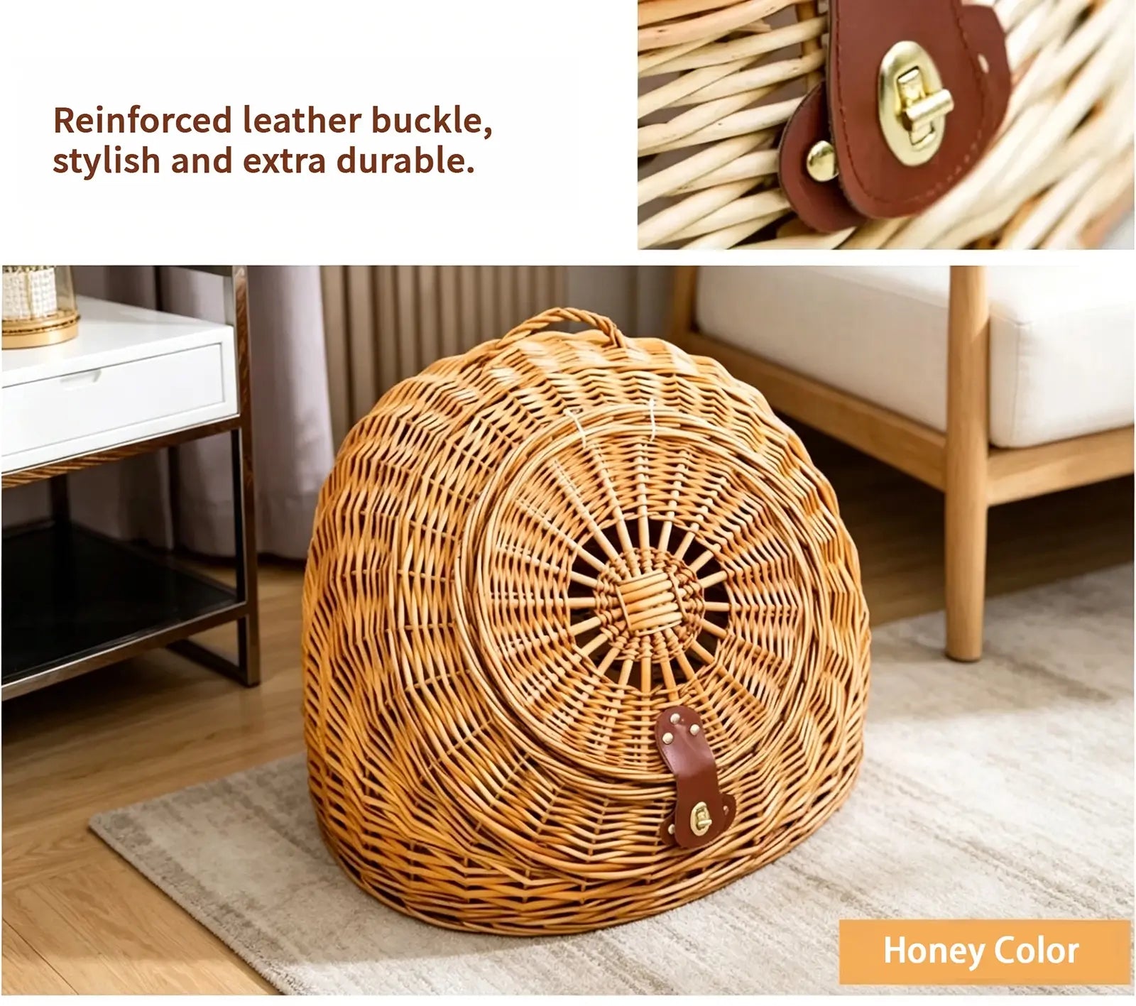 Wicker Pet Carrier with Lid  2-in-1 Cat & Dog Bed for Car Travel & Home Use