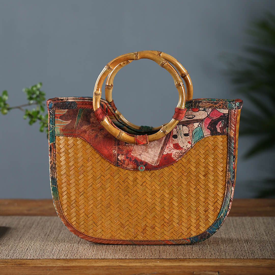 Satin Printed Bamboo Handbag