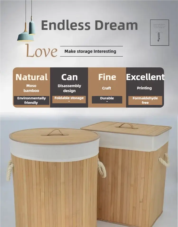 Foldable Bamboo Clothes Storage Basket Toy Storage Box