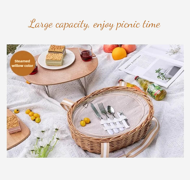 Outdoor Camping Wicker Insulated Basket for Spring Outing