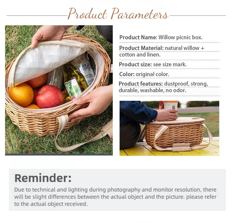 Outdoor Camping Wicker Insulated Basket for Spring Outing