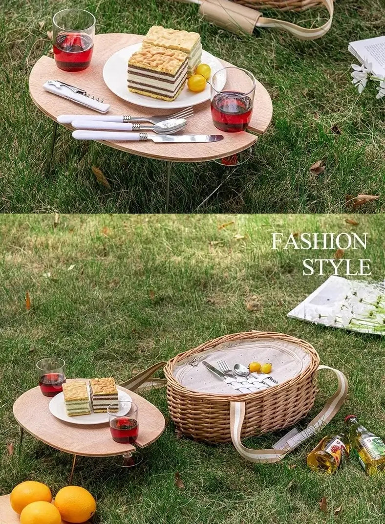 Outdoor Camping Wicker Insulated Basket for Spring Outing