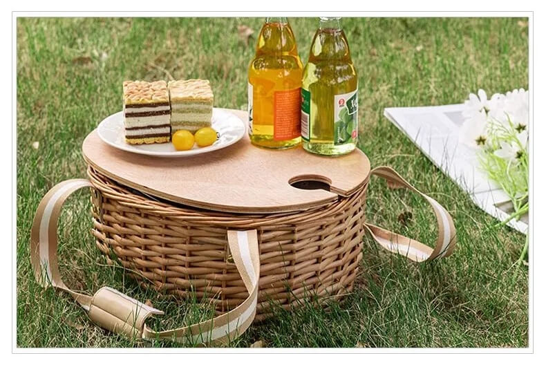 Outdoor Camping Wicker Insulated Basket for Spring Outing