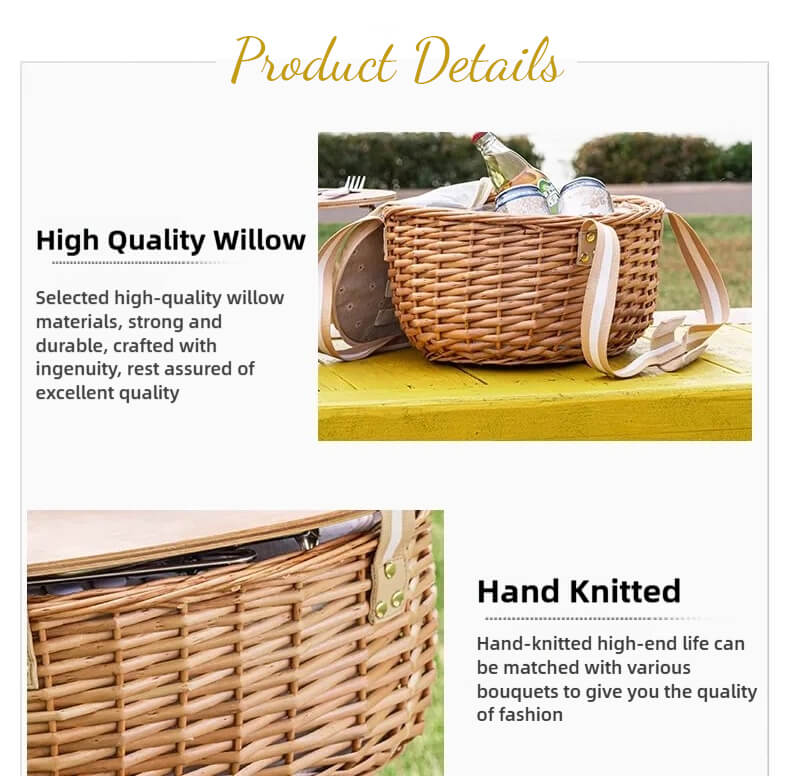 Outdoor Camping Wicker Insulated Basket for Spring Outing