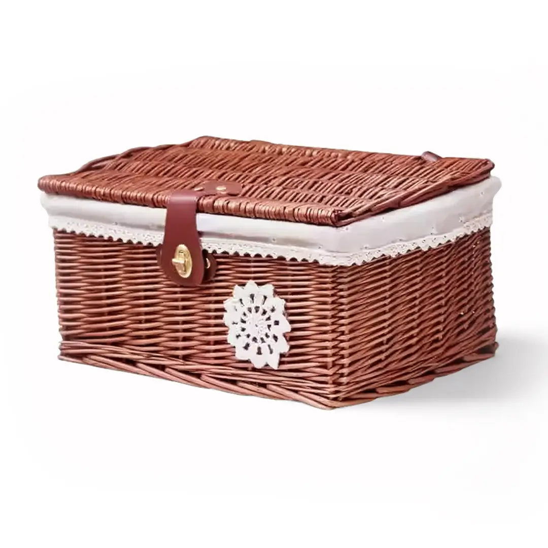 Rattan Clothes Basket Storage Box with Lock and Lid