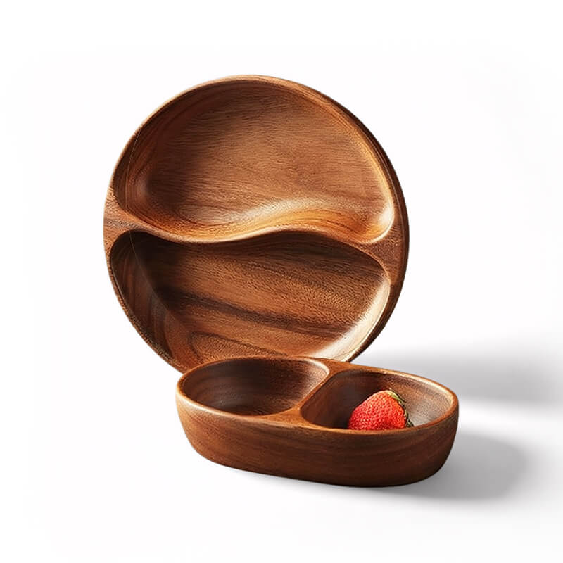 Wooden Fruit and Nut Snacks Divided Plate